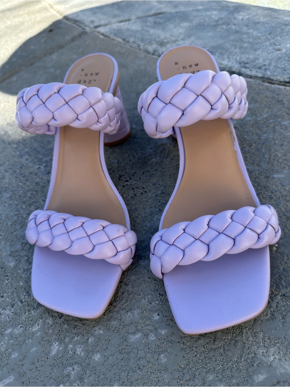 a new day Lavender Braided Double-Strap Block Heel Sandals